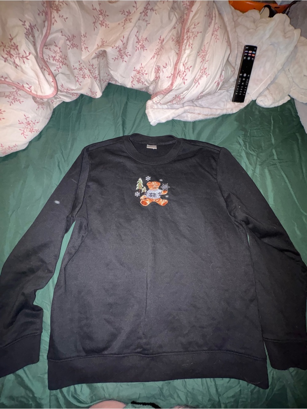 Blair Black Crewneck Sweatshirt with Embroidered Bear Patch